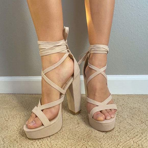 Public Desire Shoes - Public Desire Nude Lace Up Heels